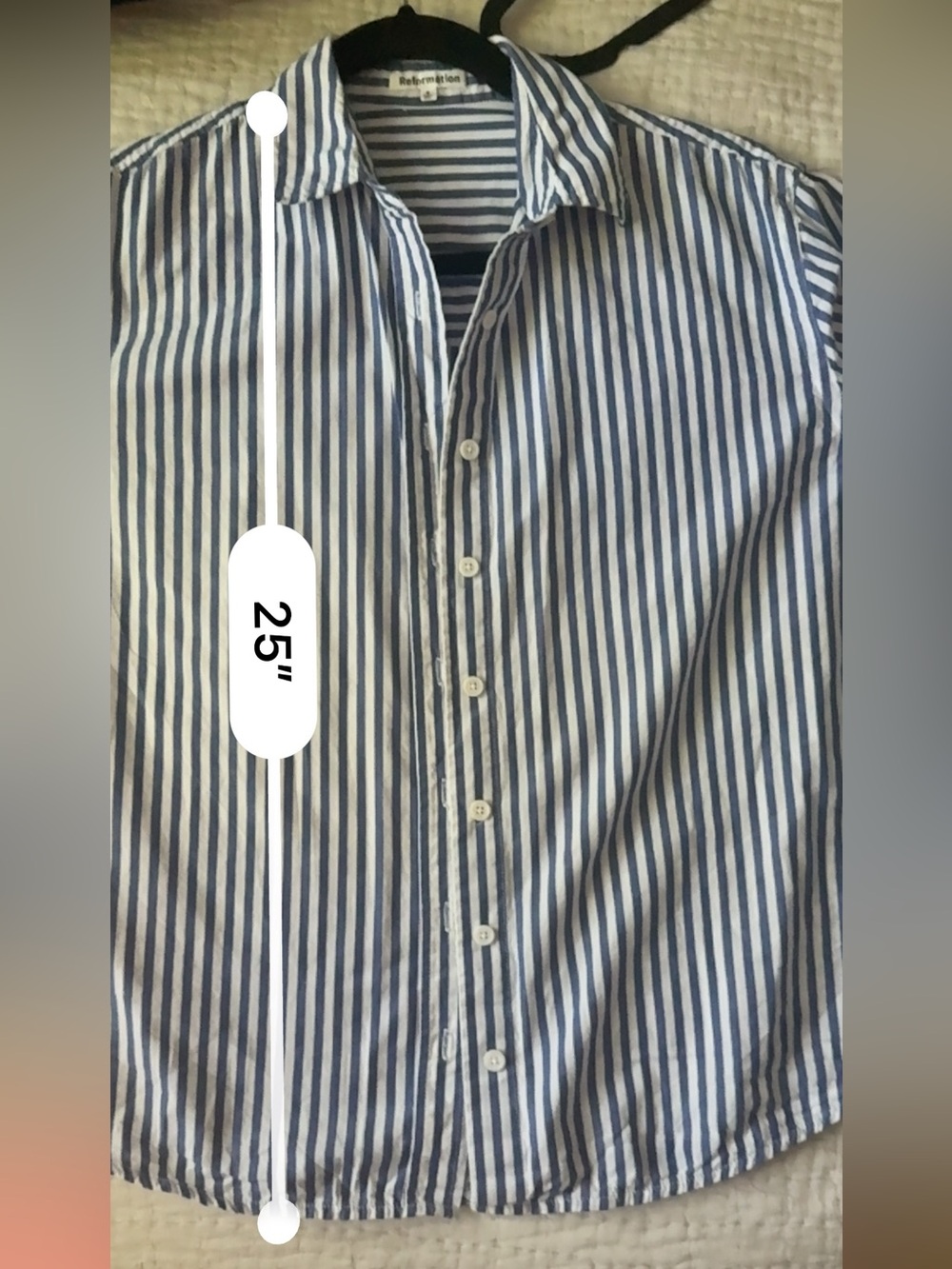 Reformation boxy cropped striped white blue shirt S cotton - Picture 7 of 10